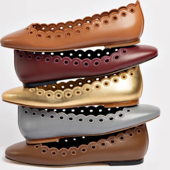 NEW LARROUDE women's meghan broderie flat shoes in carmel 825 10j5 - Picture 9 of 9